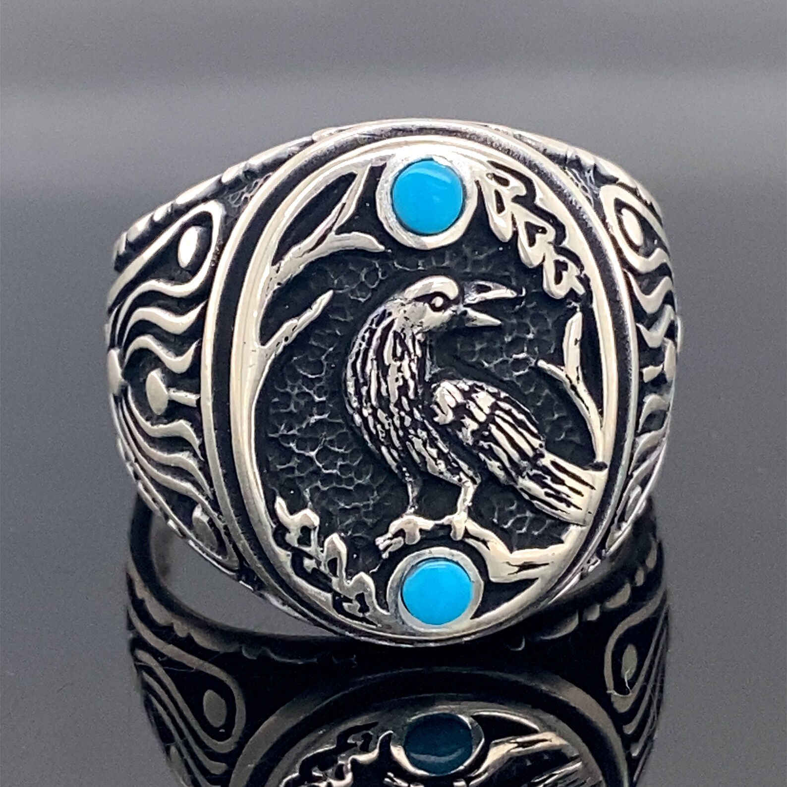 Silver Phoenix Ring , Silver Bird Signet Ring , Onyx Stone Ring ...