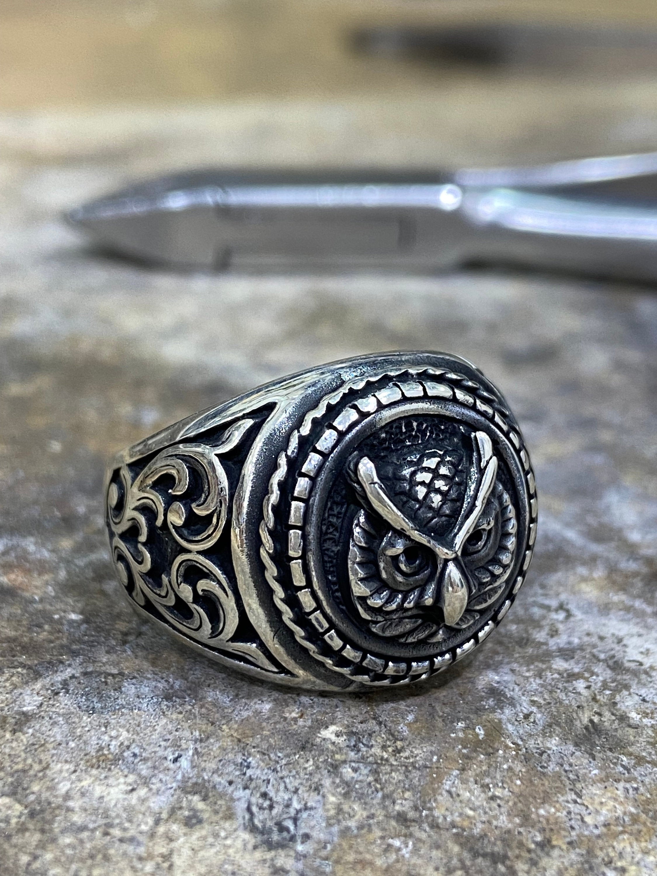 Vintage Silver OWL RING 925×ONYX Amazon.com: ZDIFDIC 925 Silver Owl Ring Demon Eye Vintage