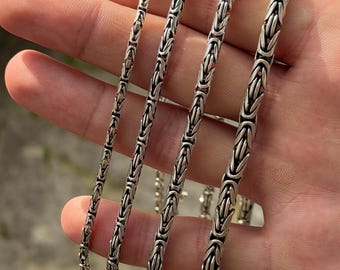 シルバーキングチェーンネックレス、ラウンドビザンチンチェーン