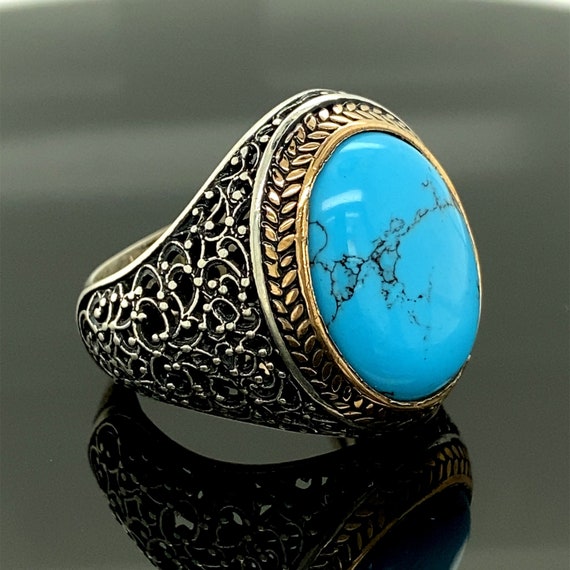 Mens Handmade Ring Turquoise Men Silver Ring Oval Gemstone - Etsy