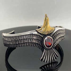 Silver Handmade Eagle Bracelet , Ruby Stone Eagle Bracelet , Wild Eagle Bracelet , Handmade Adjustable Bracelet , 925k Sterling Silver