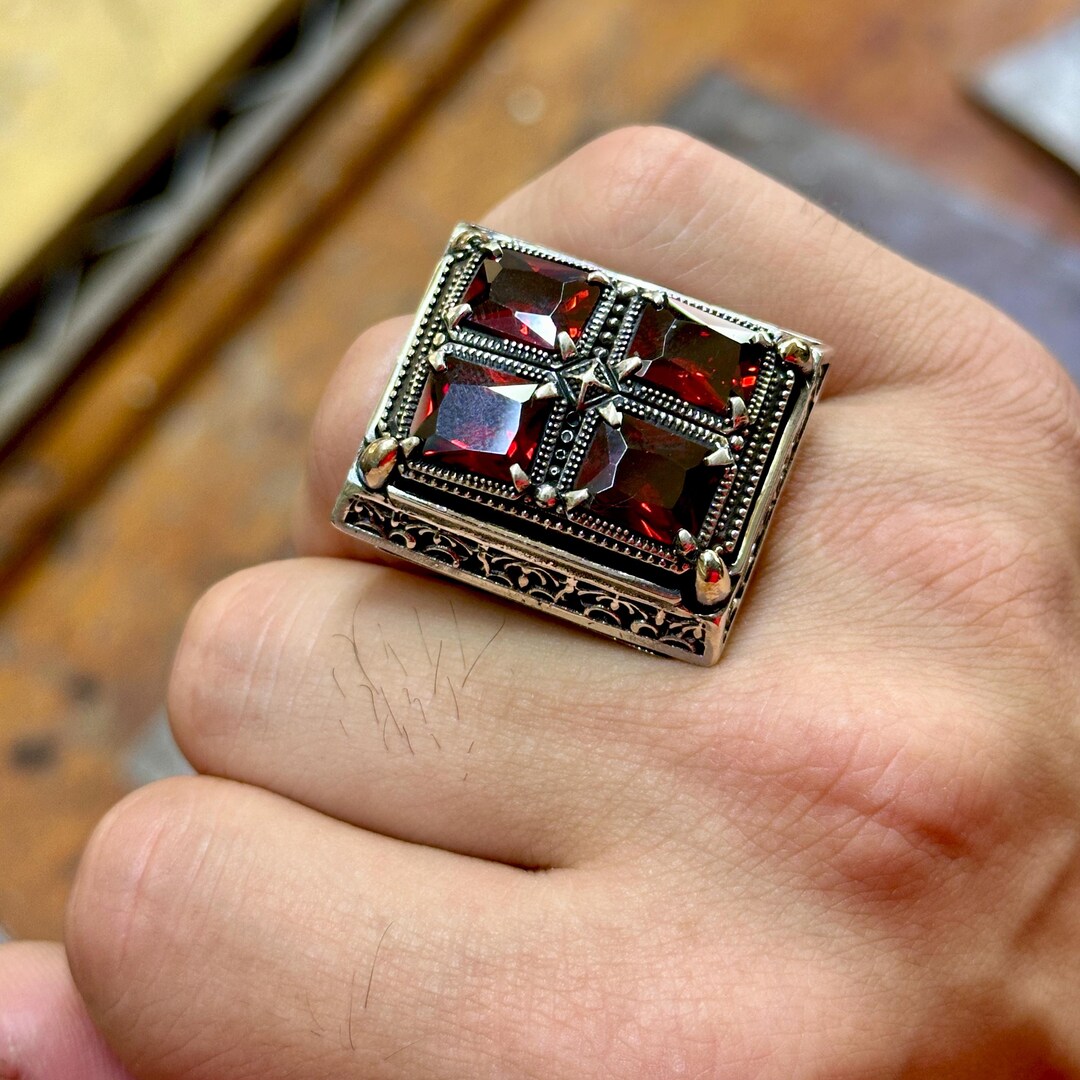 Man Handmade Large Ruby Ring , Square Ottoman Style Square Ring , Big ...
