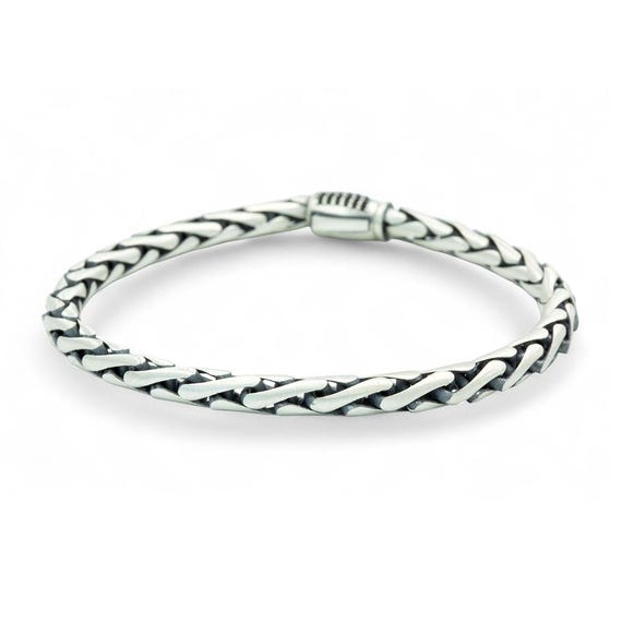 Men Silver King Chain Bracelet, Byzantine Braided Solid Silver