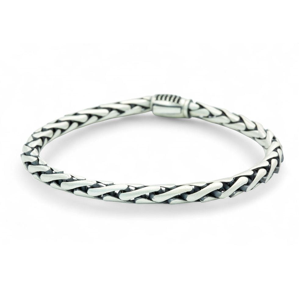 Men Silver King Chain Bracelet, Byzantine Braided Solid Silver
