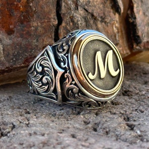 Men Silver Initial Letter Men Rings , Ottoman Style Ring , Signet Man ...