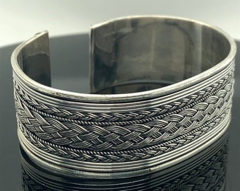 Dickes Sterling Silber Armband, Cuff Armband 22 mm, Silber Unisex Armband, Handgemachtes Gesticktes Armband, 925k Sterling Silber Armband