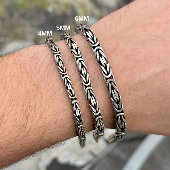 シルバーキングチェーンブレスレット、ビザンチンチェーンブレスレット