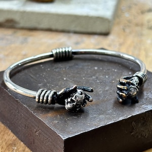 Silver Skull Bracelet , Skeleton Bracelet , Solid Silver Skull Bangle , Handmade Cuff Skull Bracelet , 925k Sterling Silver Bracelet