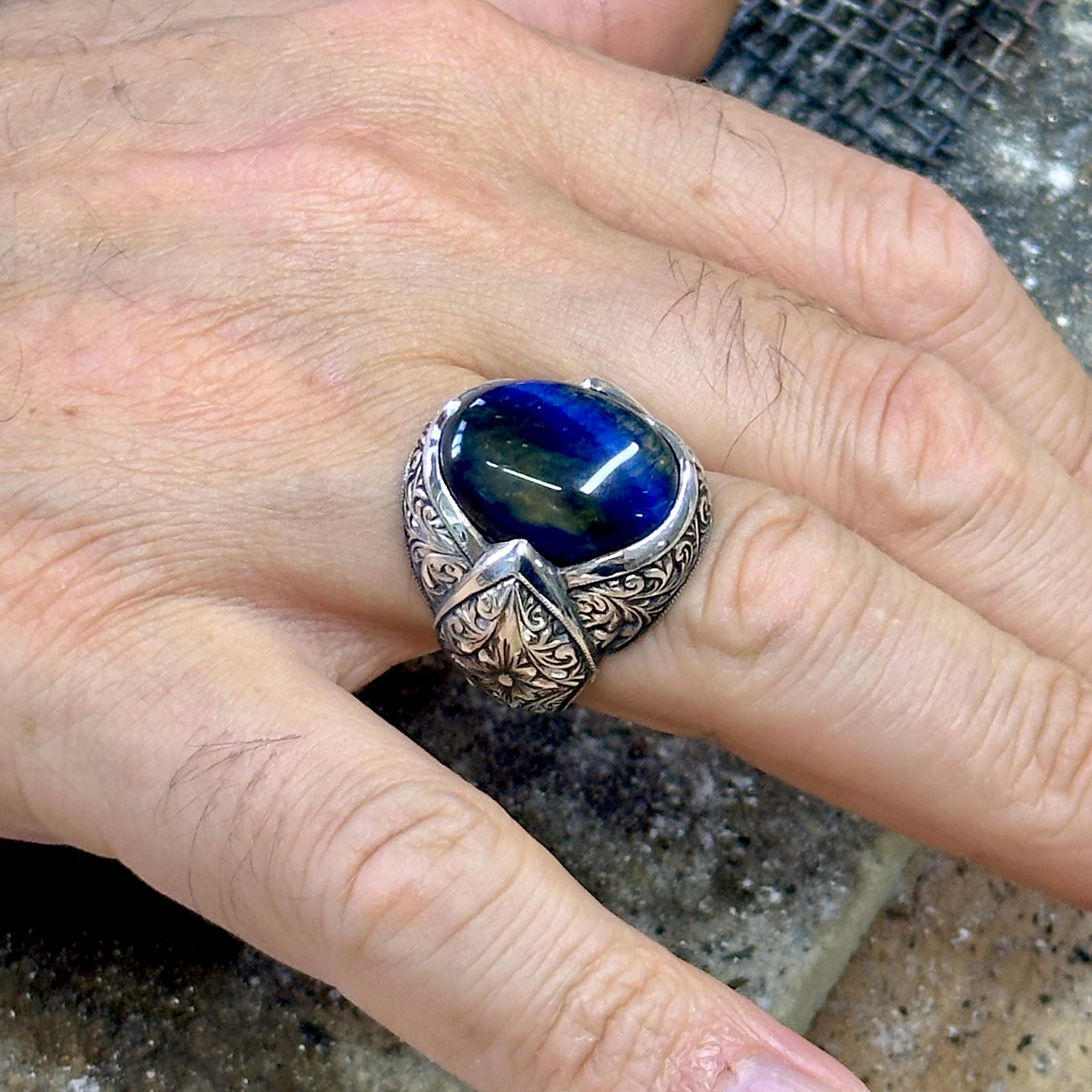 ビンテージ リング 天然石 ブルータイガーアイ カボッション SILVER 刻印 ビンテージ リング 天然石 ブルータイガーアイ カボッション