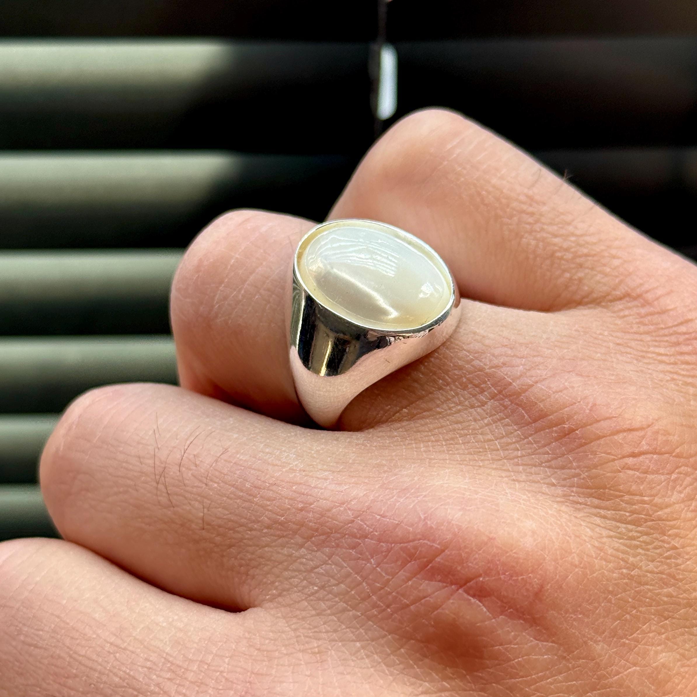 Silver Mother of Pearl Signet Ring, Classic Pearl Ring, Men