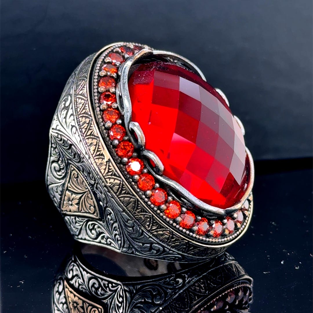 925 Sterling Silver Large Ruby Stone Ring, Gemstone Men Ring — free download