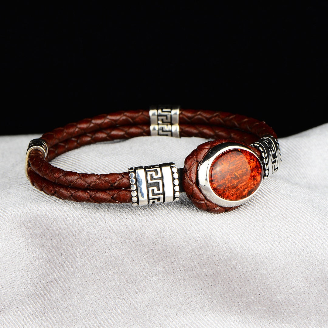 アクセサリー Archive Handmade Leather Stone Bracelet Handmade Leather Bracelet , Natural Stone Bracelet , Red