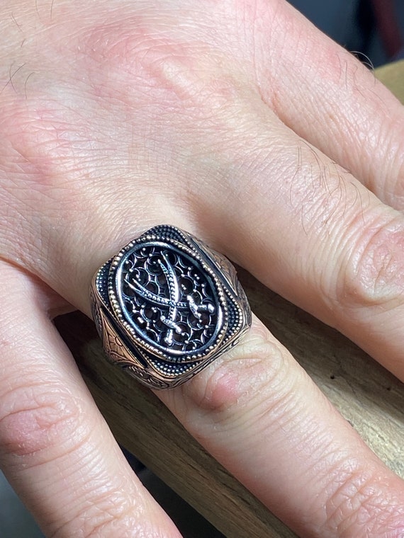 Silver Double Sword Ring , Silver Zulfiqar Sword Ring , Handmade