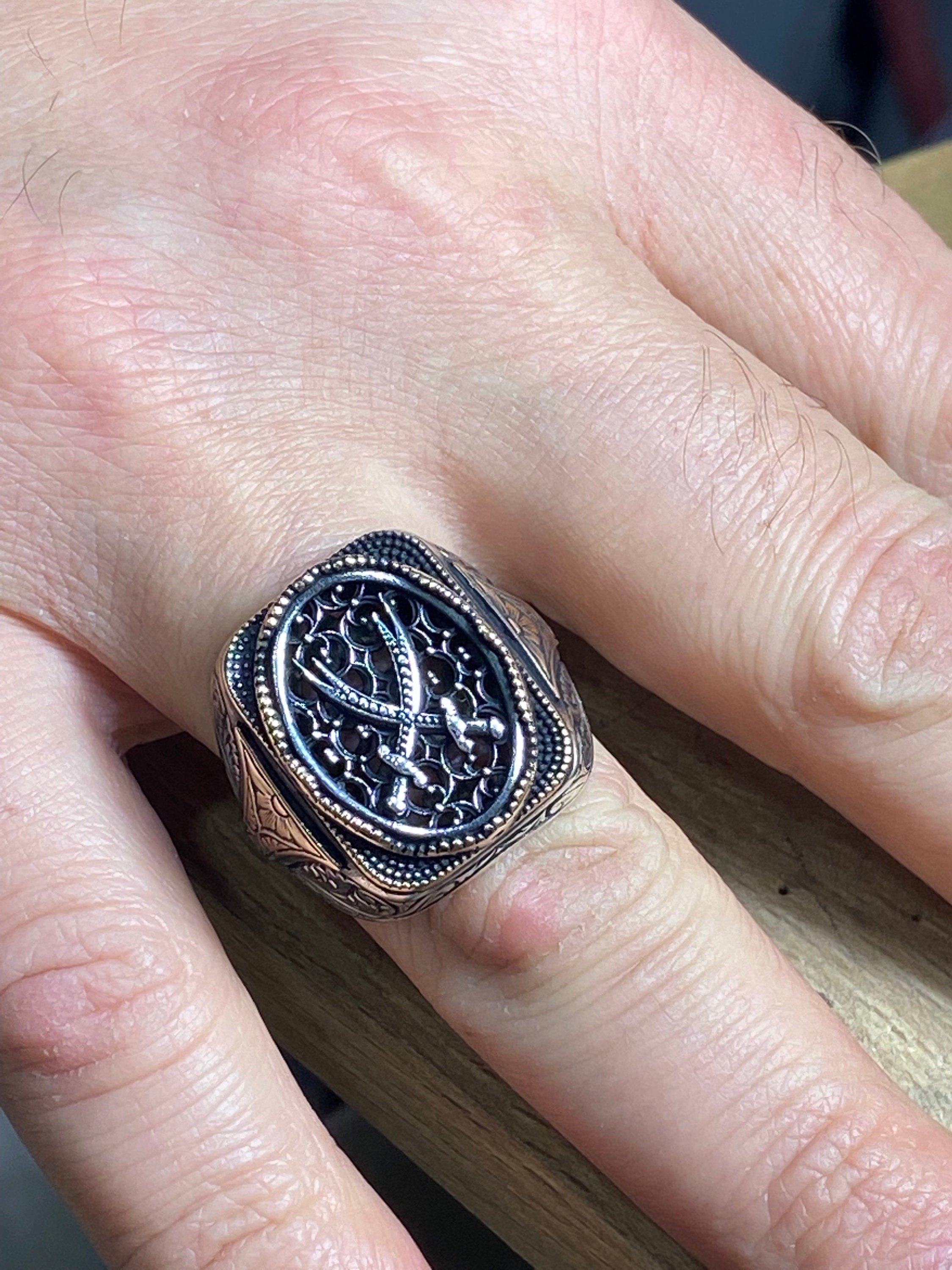 Silver Double Sword Ring , Silver Zulfiqar Sword Ring Silver Double Sword Ring , Silver Zulfiqar Sword Ring