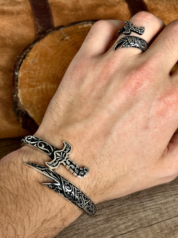 Men Silver Zulfiqar Bracelet, Silver Sword Bracelet, Hz. Ali's