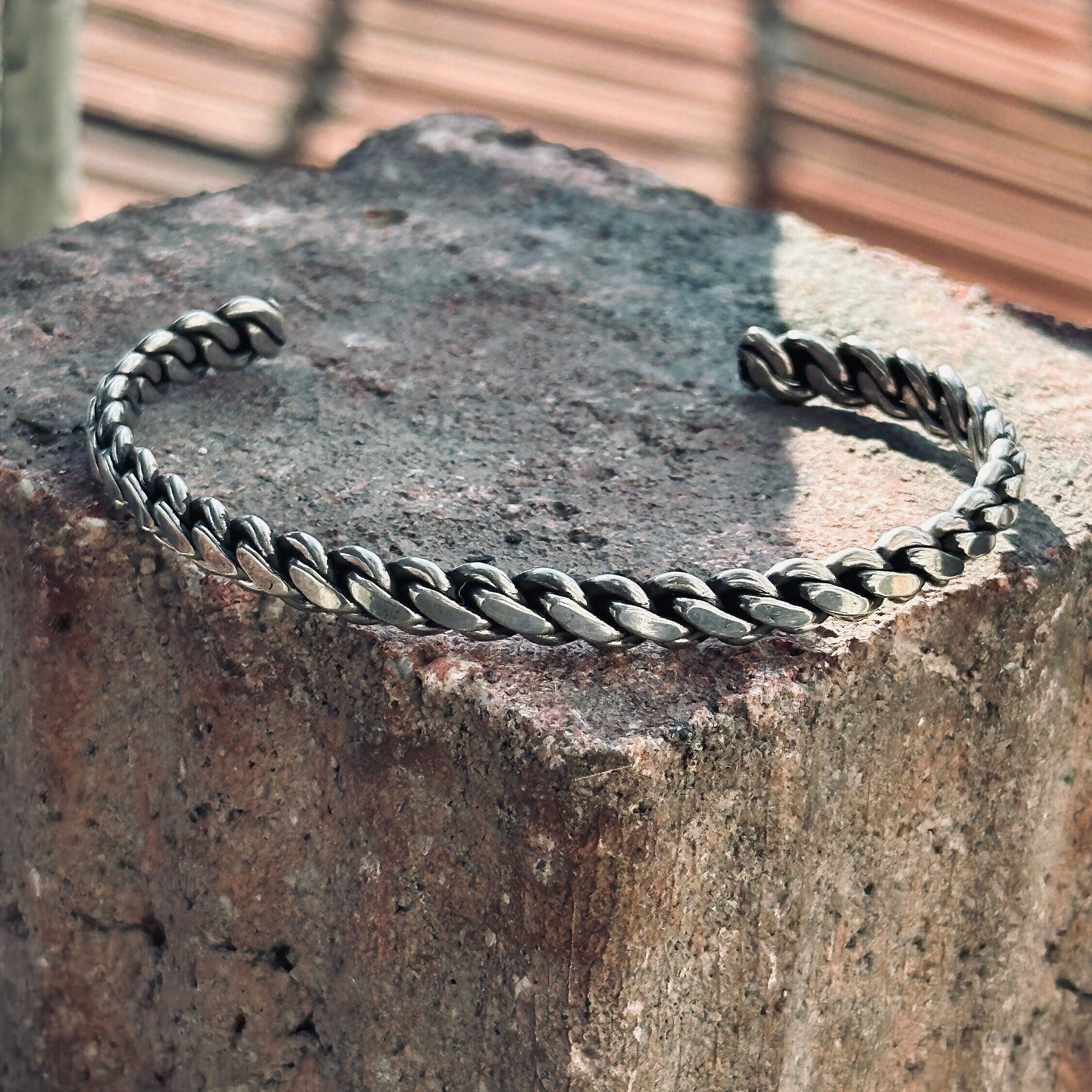 Silver Handmade Chain Model Cuff Bracelet, Viking Bracelet, Twisted Viking Armring, Celtic Cuff Bangles, Norse Mythology, Viking Jewelry