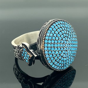 Men Handmade Ring ,  Round Turquoise Stone ,  Micro Turquoise Stone Ring  , Handcrafted Ottoman Men Ring , Turkish handmade , Gift for Him