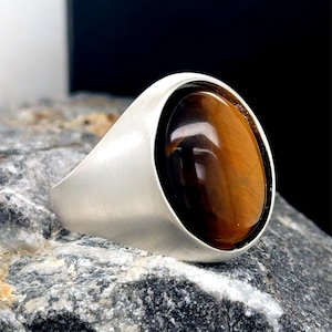 Men Tiger Eye Signet Ring, Natural Tiger Eye Ring, Minimal Men Signet Ring, Anniversary Gift, Husband Gift, 925 Sterling Silver