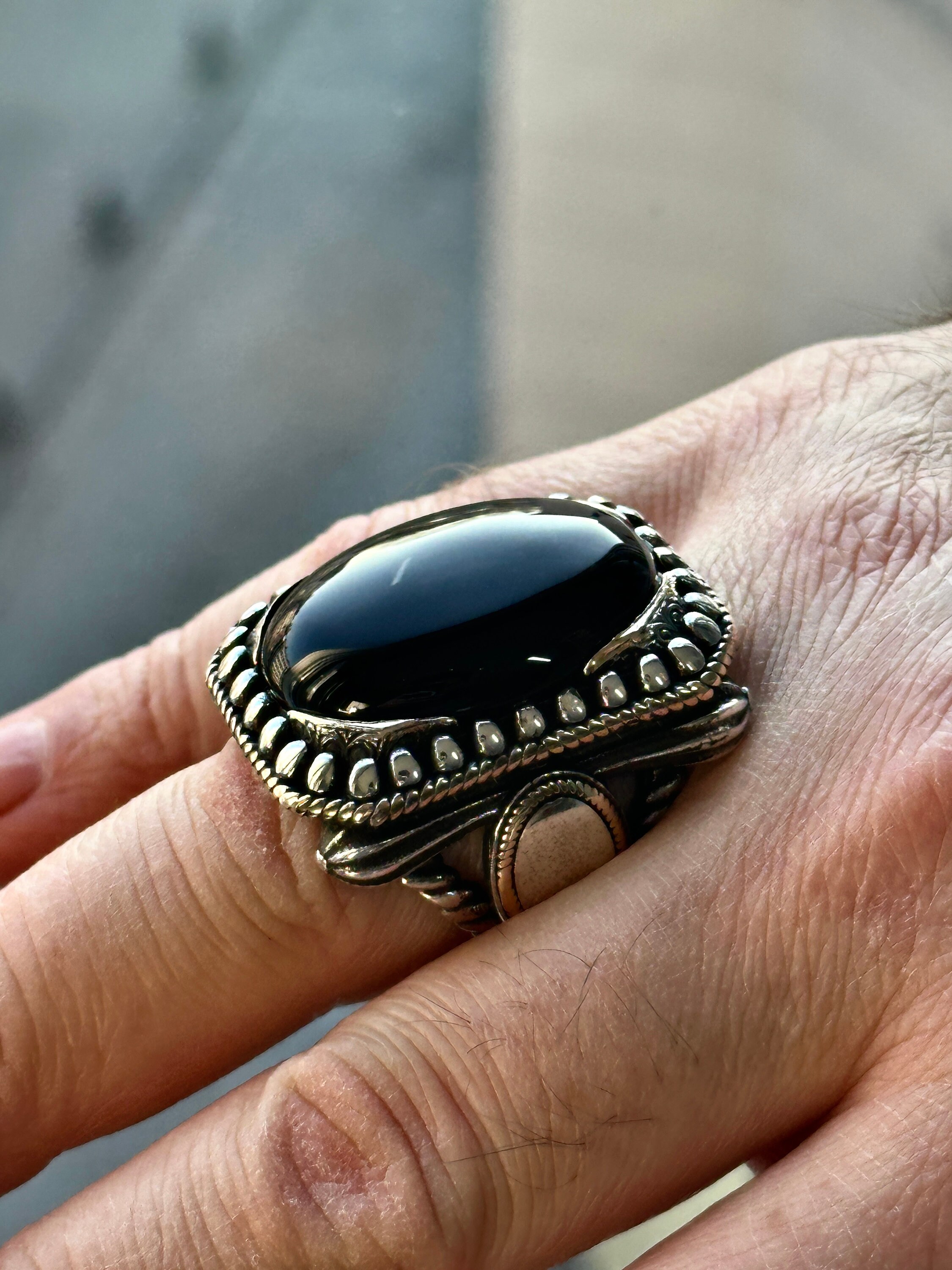 Silver Large Onyx Ring , Black Onyx Gemstone Ring, Men Sterling