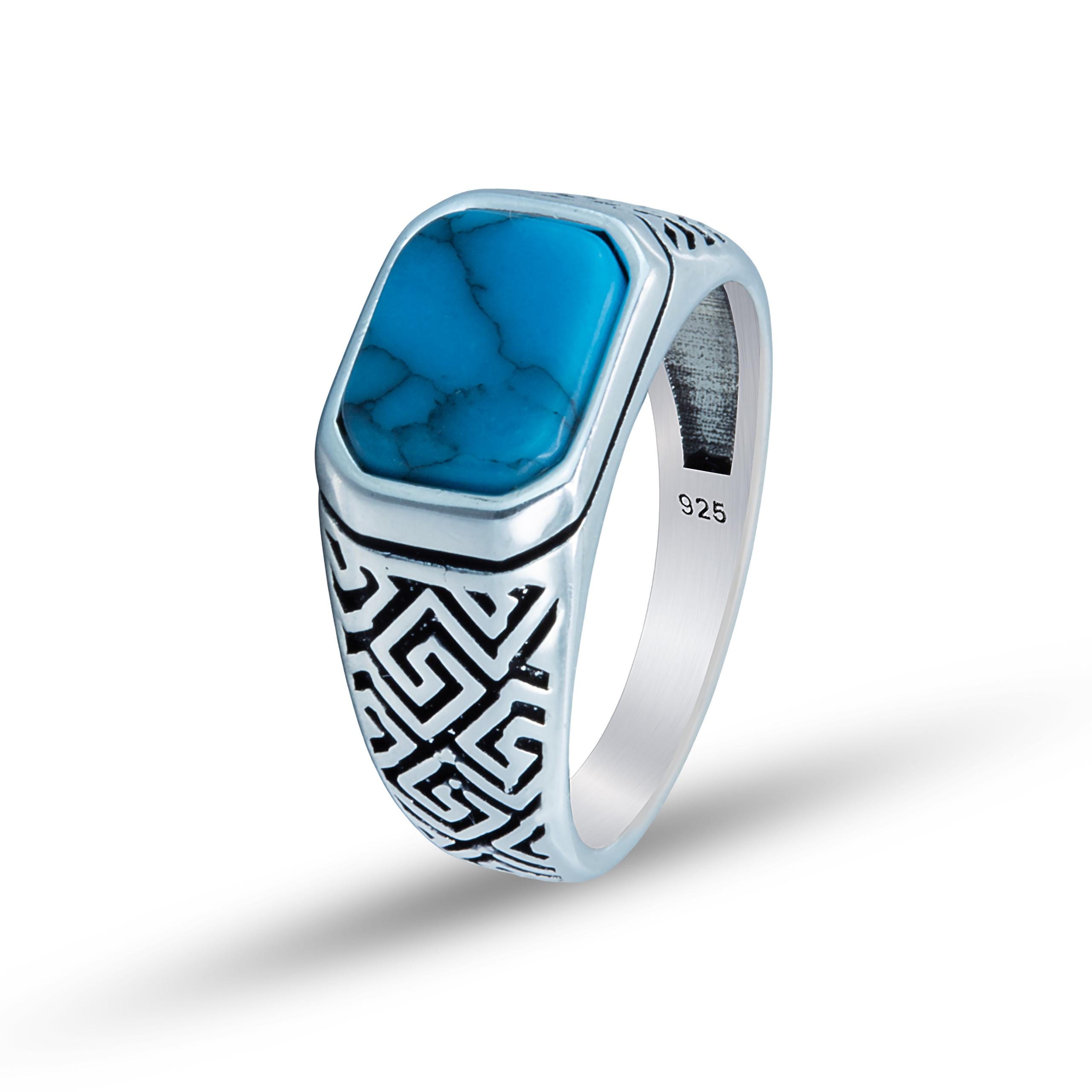 Men's Scorpio Turquoise Signet Ring 925 Sterling Silver Scorpio
