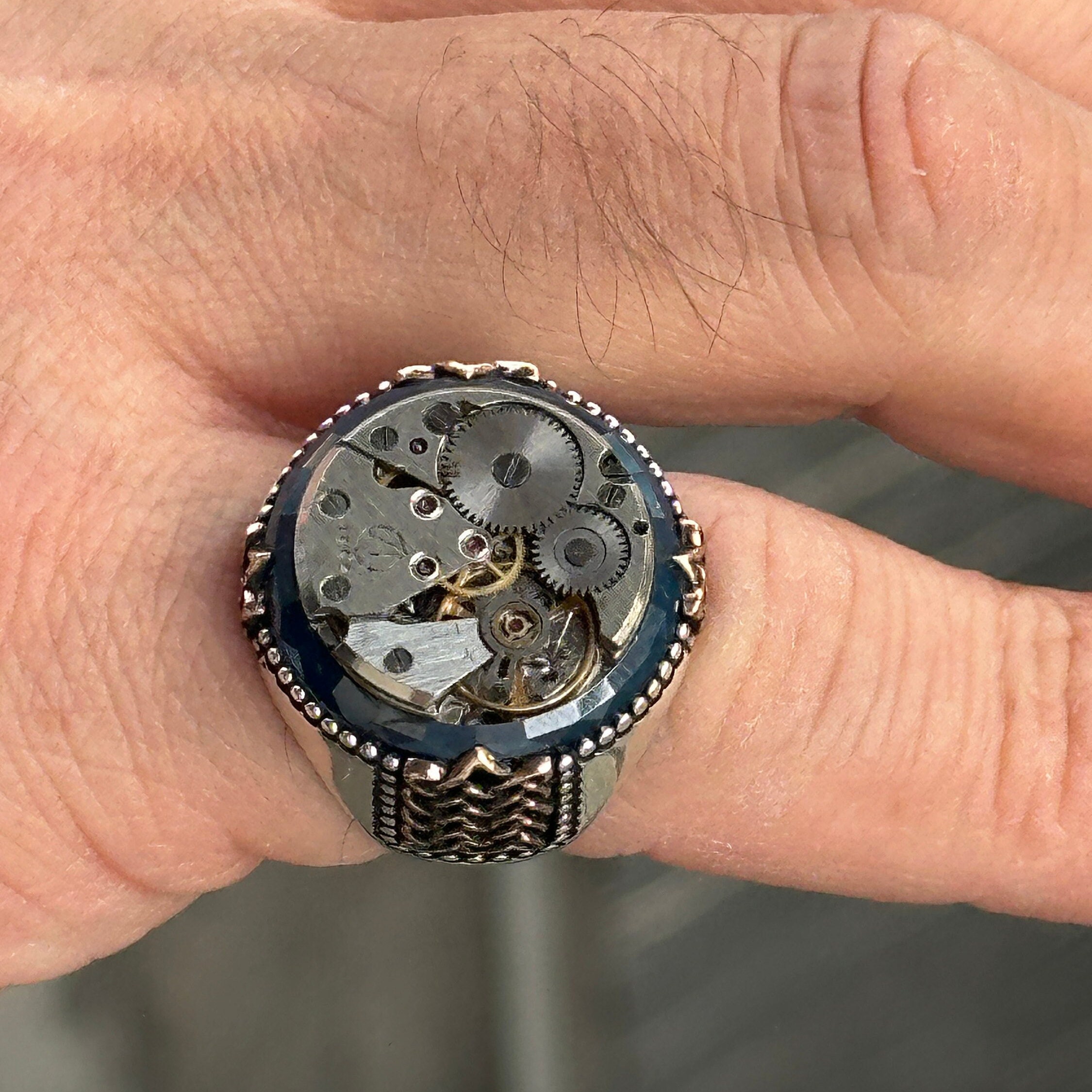 Silver Clock Ring , Silver Watch Mechanism Ring , Swiss Gear Ring