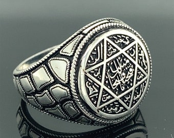 Sello de Salomón Anillo , Anillo de Sello de Salomón , Anillo de estrella de David , Anillo de Rey Salomón , Anillo de plata hecho a mano de 925k sterling , Regalo para él