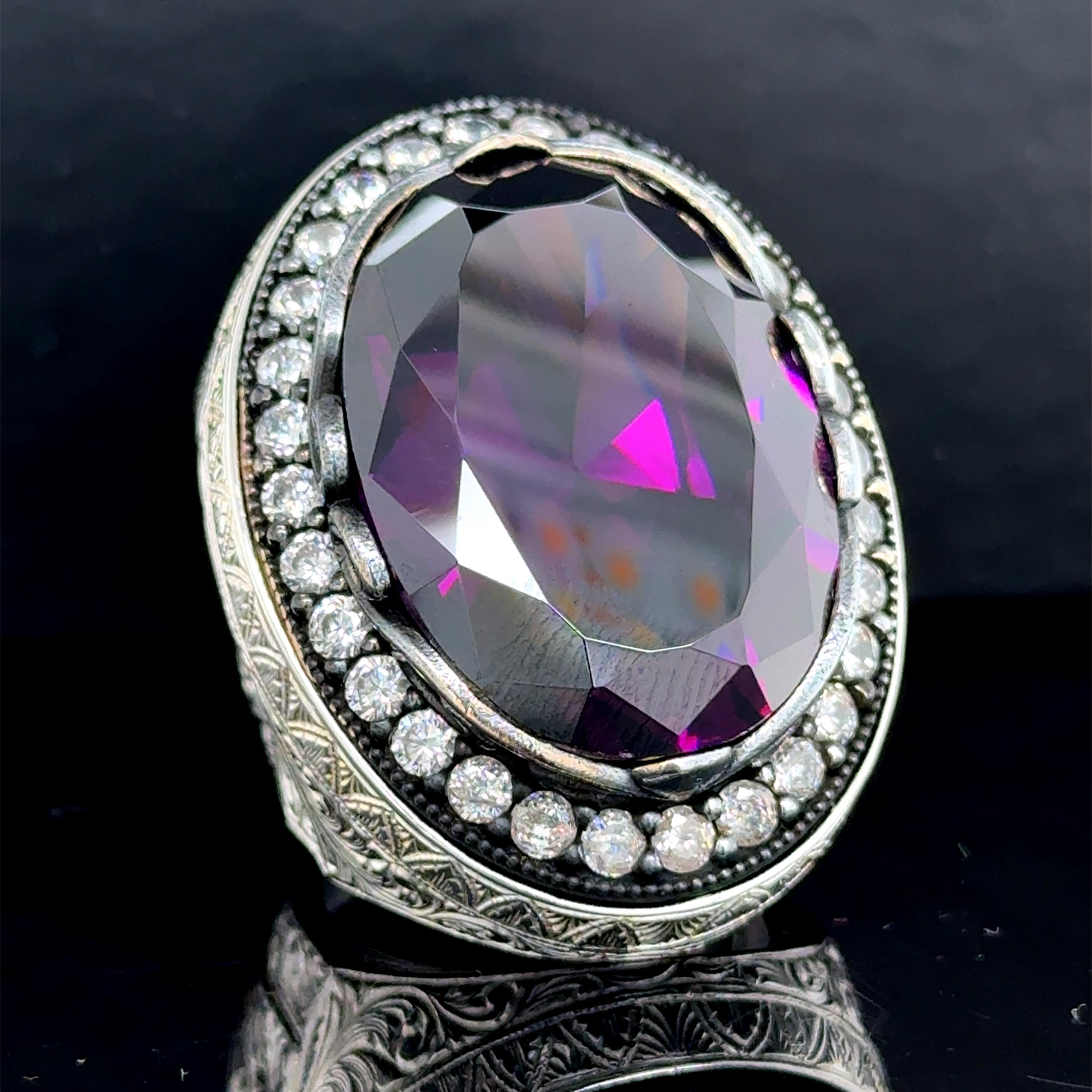 925 Sterling Silver Large Amethyst Ring, Deep Purple Men Amethyst Ring ...