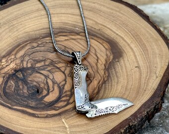 Silver Foldable Knife Necklace , Mini Knife Necklace, Silver