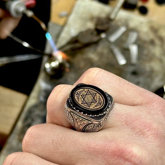 Sello hecho a mano del anillo de Salomon anillo de plata para hombres anillo de estrella