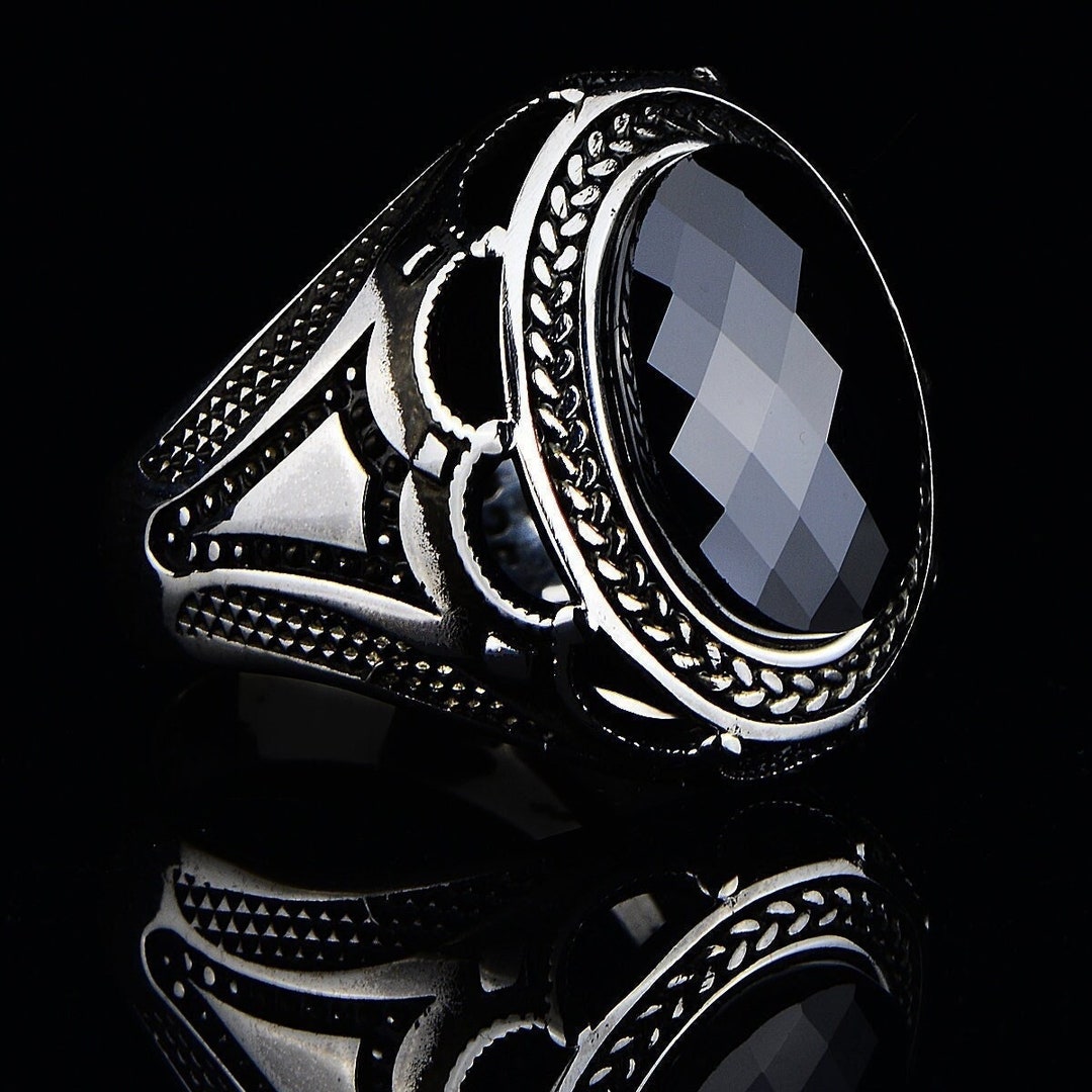 Man Black Stone Ring Silver Black Zircon Men's Ring - Etsy