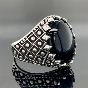 Men Handmade Silver Ring , Black Onyx Stone Ring , Ottoman Style Ring , Classic Onyx Ring , 925k Sterling Silver Ring , Gift For Him