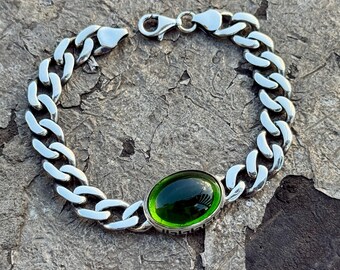 Buy 925 Silver Emerald Stone Chain Bracelet, Cuban Chain Bracelet