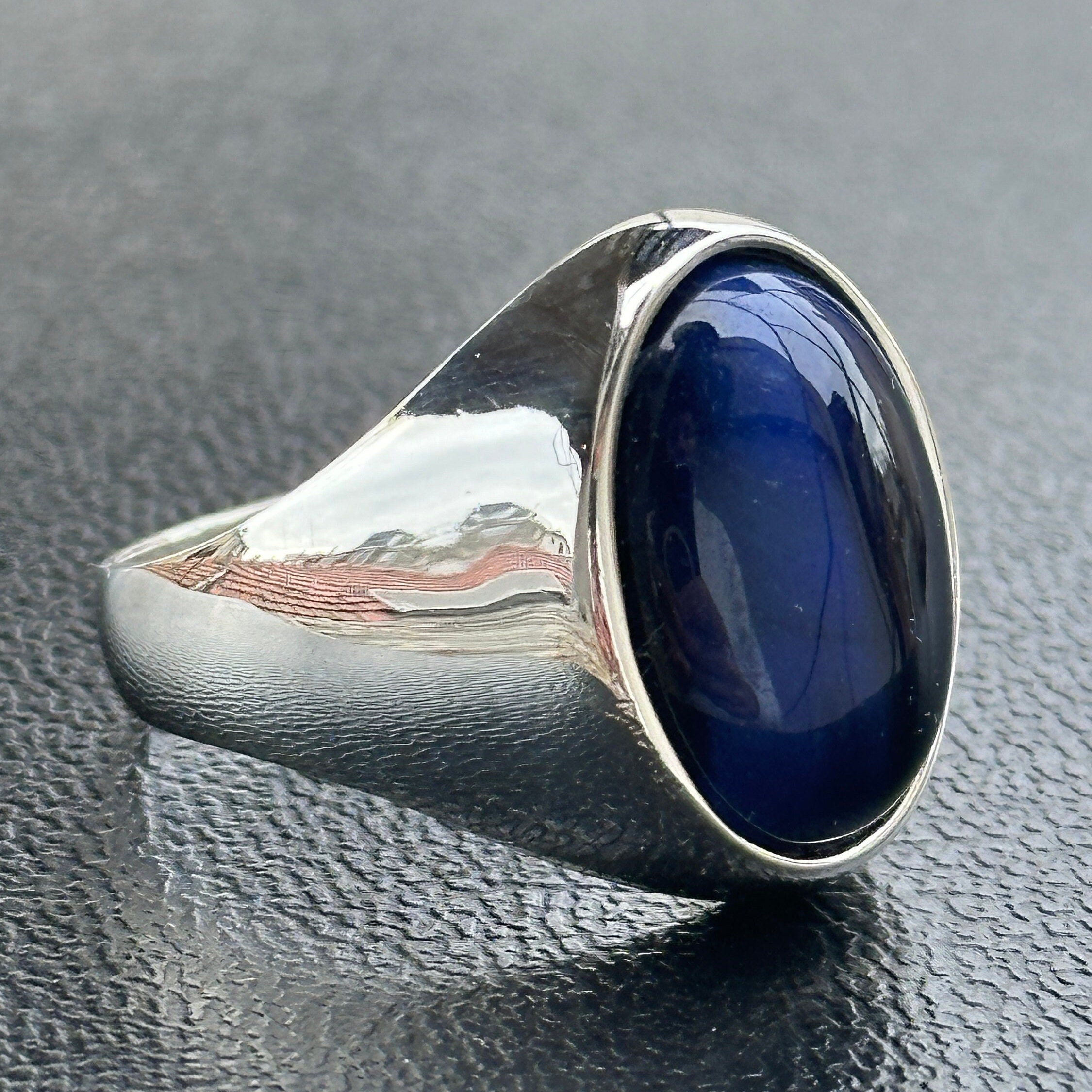 PRY シュウト　Monolith Ring【BLUE TIGER EYE】 Men Blue Tiger Eye Ring , Classic Tiger Eye Ring , Natural
