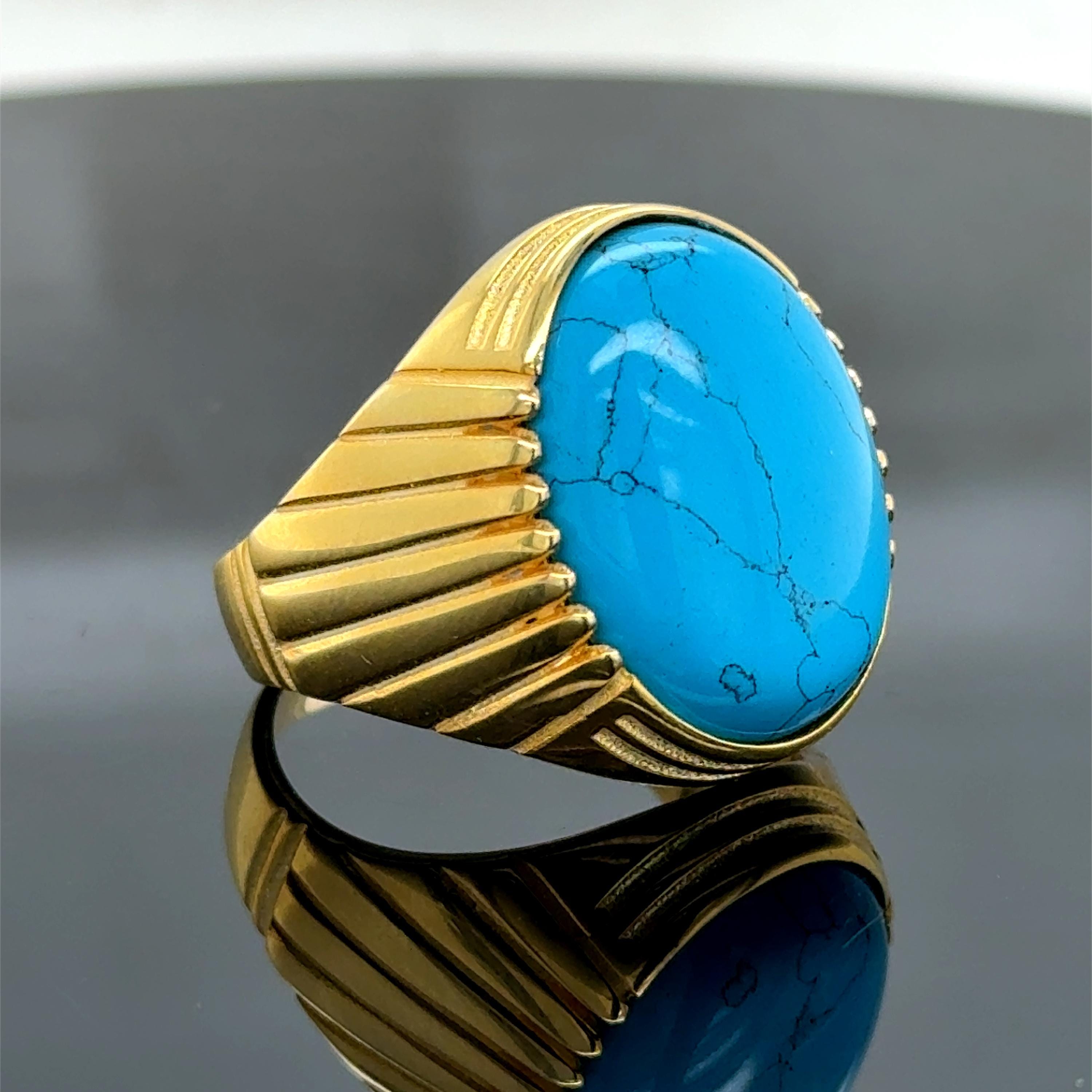 925 ターコイズ シグネットリング シルバー ターコイズ ストーン シグネット リング、メンズ ゴールド