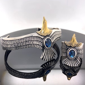 Silber Adler Armband und Adler Ring , Saphir Stein Adler Ring und Armband , Unisex Adler Armband und Ring ,925k Sterling Silber Schmuck