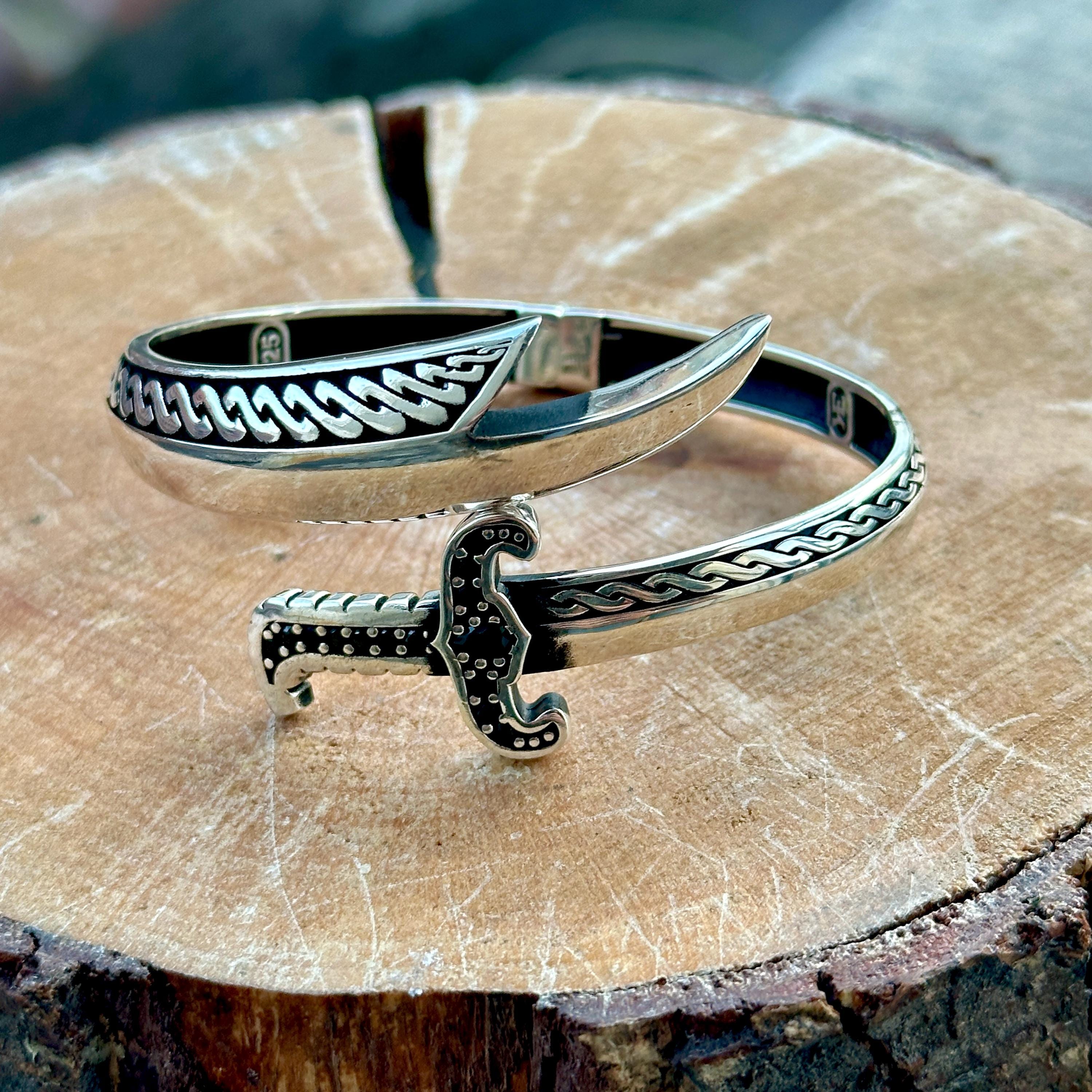 Silver Sword Bracelet With Blackstone,925 Sterling Silver
