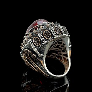 Men Silver Large Ruby Ring , Unique Ottoman Style Large Ring , Big Red ...