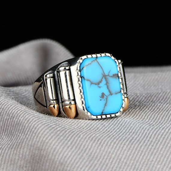 Delicate Compressed Turquoise Square Silver Ring – Dandelion Jewelry