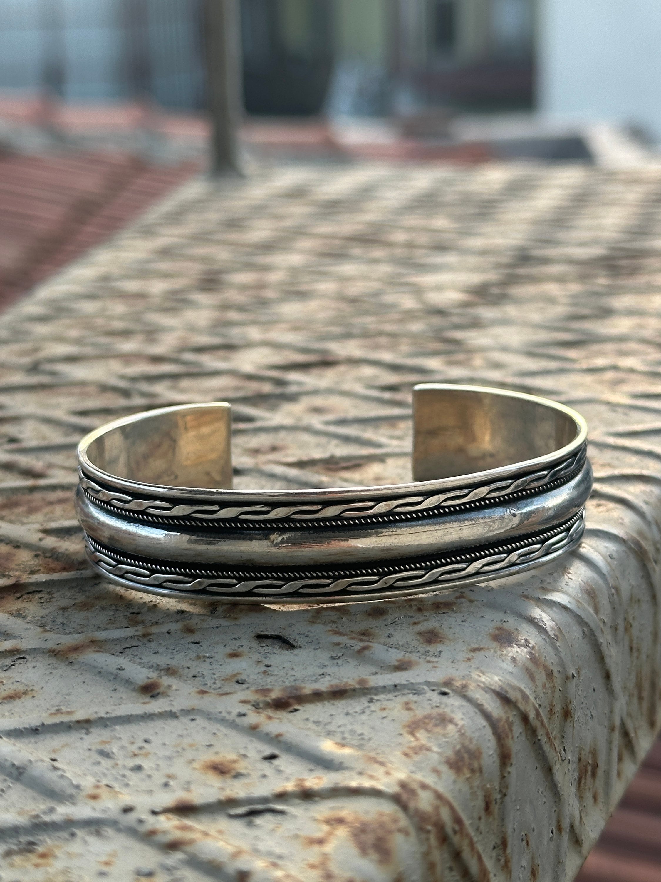 Men Silver Bracelet , Handmade 18MM Cuff Bracelet , Sterling