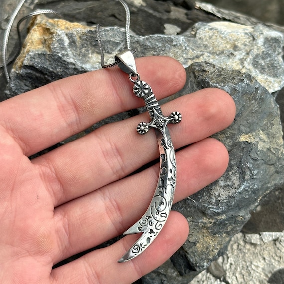 Silver Zulfiqar Sword Necklace , Large Ali Zulfiqar Sword Pendant