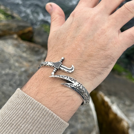 Silver Sword Bracelet , Mens Zulfiqar Bracelet , Silver Cuff