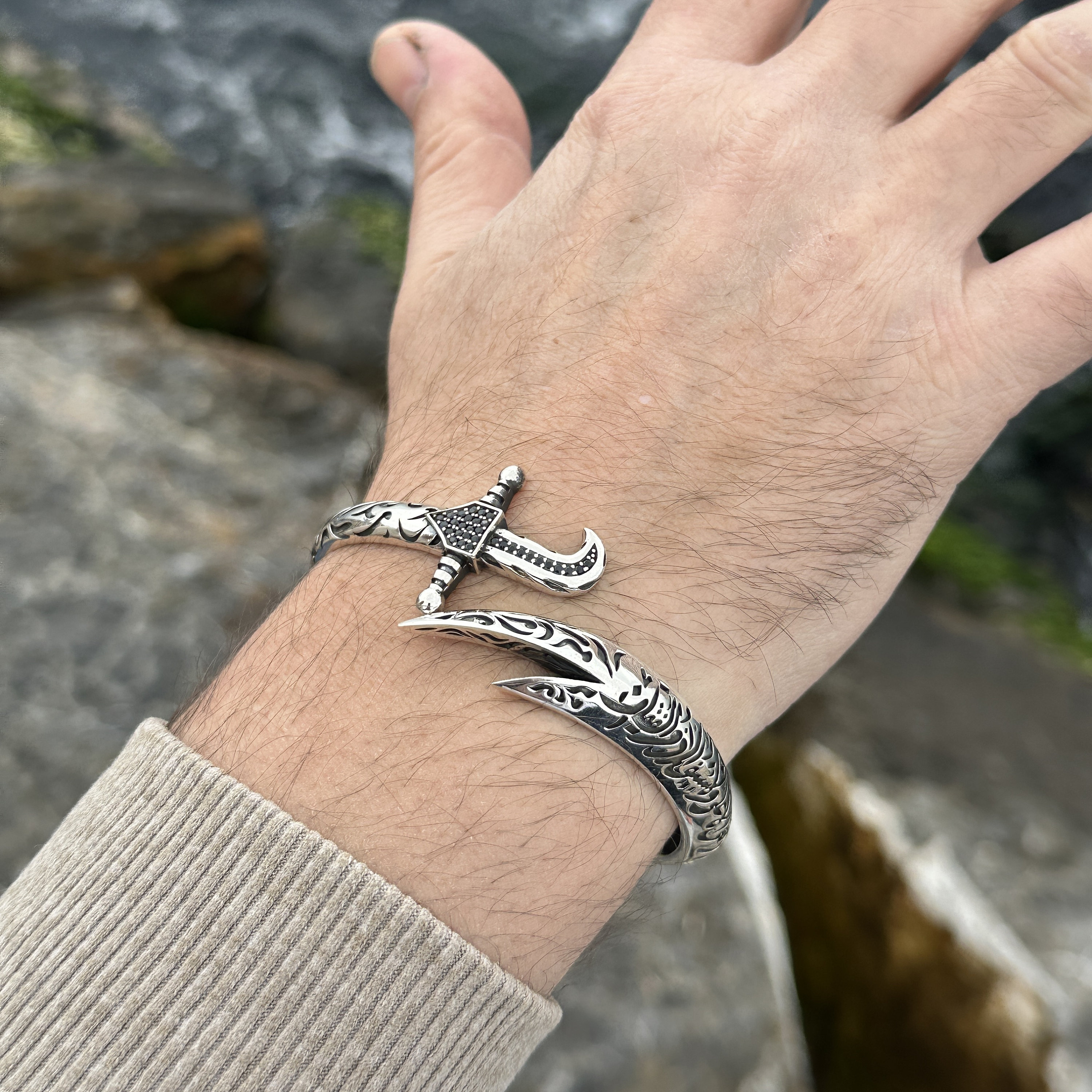 Silver Sword Bracelet , Mens Zulfiqar Bracelet , Silver Cuff