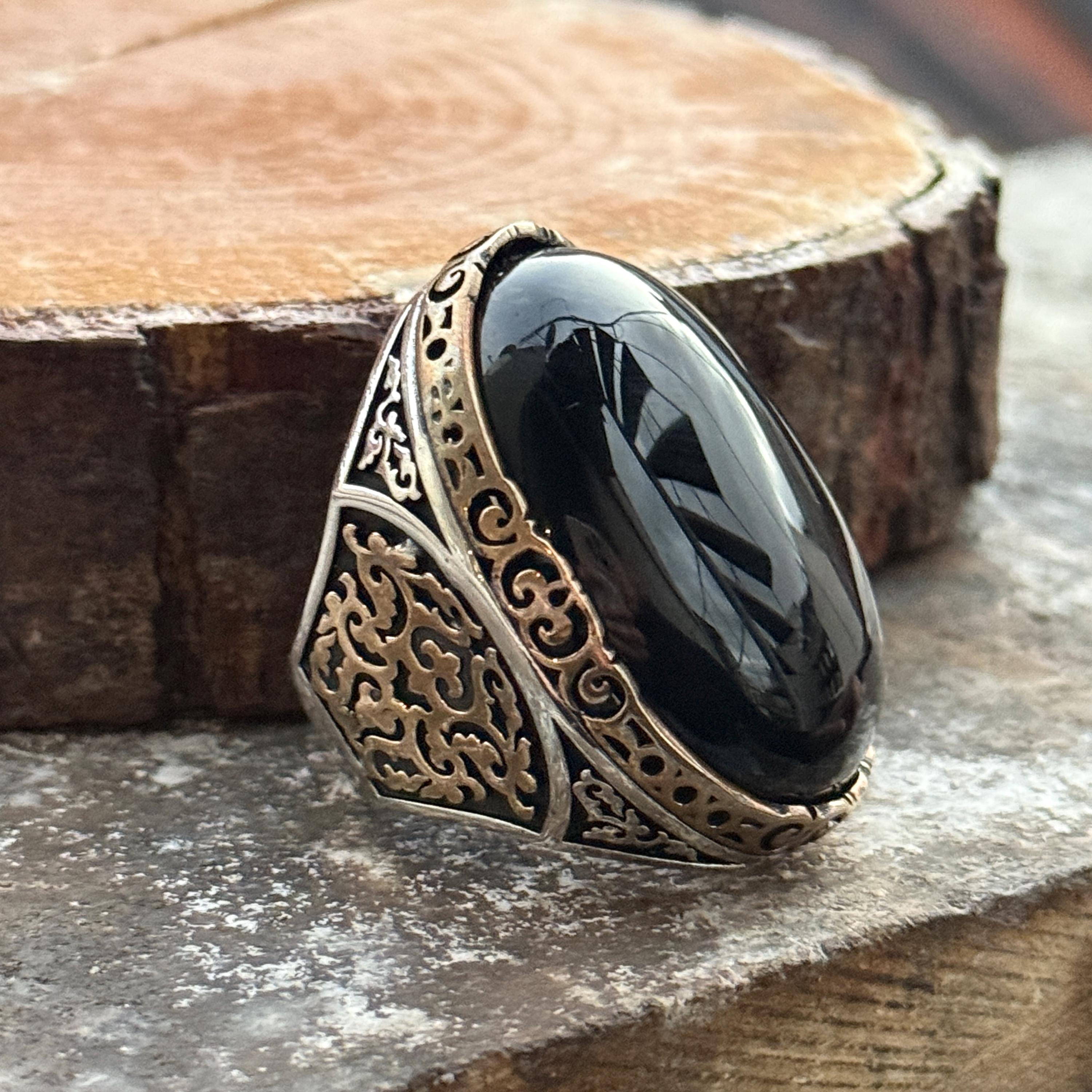 Silver Large Onyx Ring, Natural Large Black Onyx Ring , Men Big