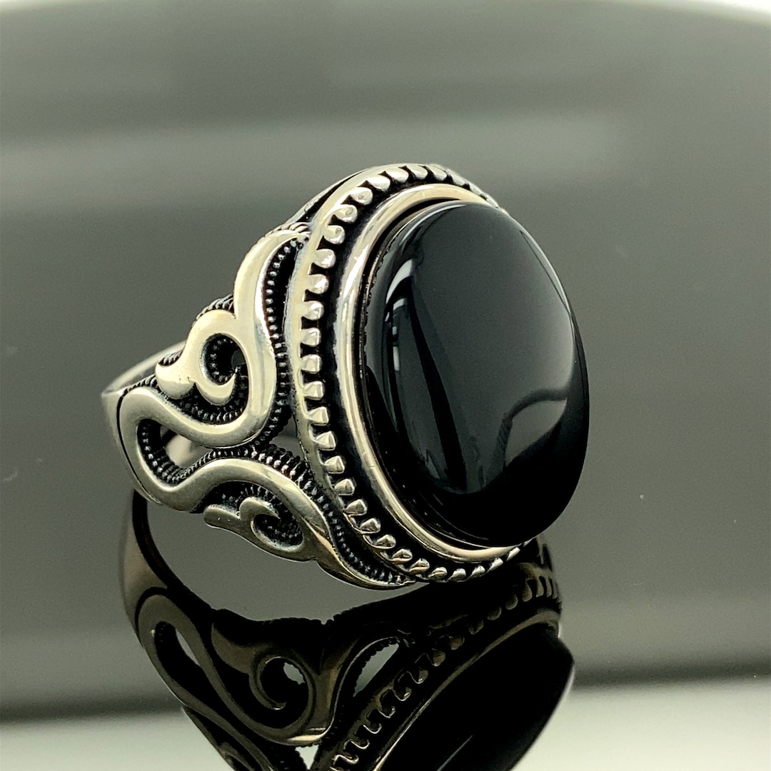 Mens Handmade Onyx Ring, Black Onyx Gemstone Ring, Ottoman Ring ...