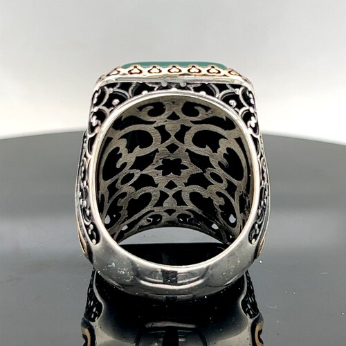Silver Large Ring , Malachite Gemstone Ring , Turkish Handmade Ring , Embroidered Ring , Ottoman Jewelry , 925k Sterling shops Silver Ring