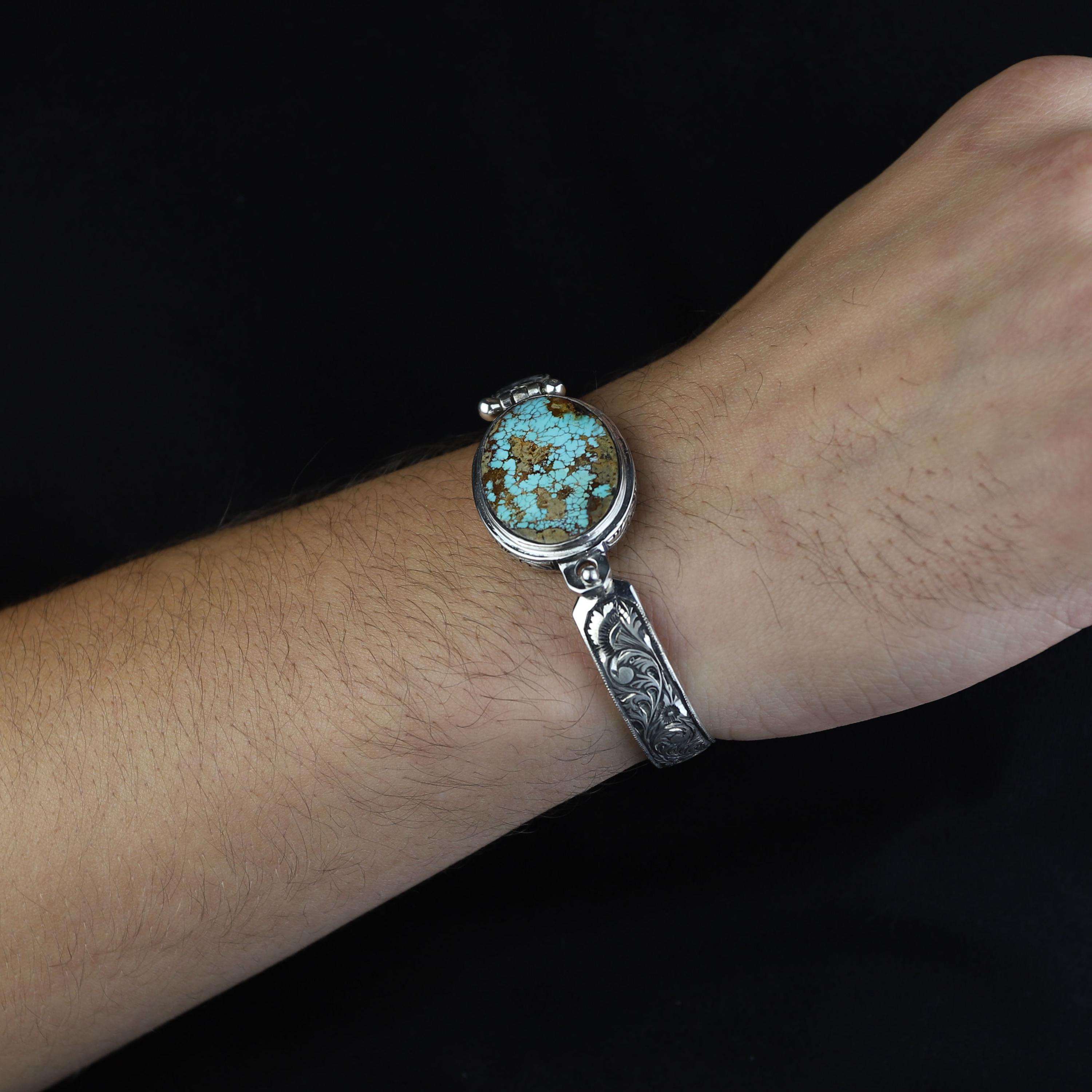 シルバーターコイズカフブレスレット、ハンドメイドカフブレスレット