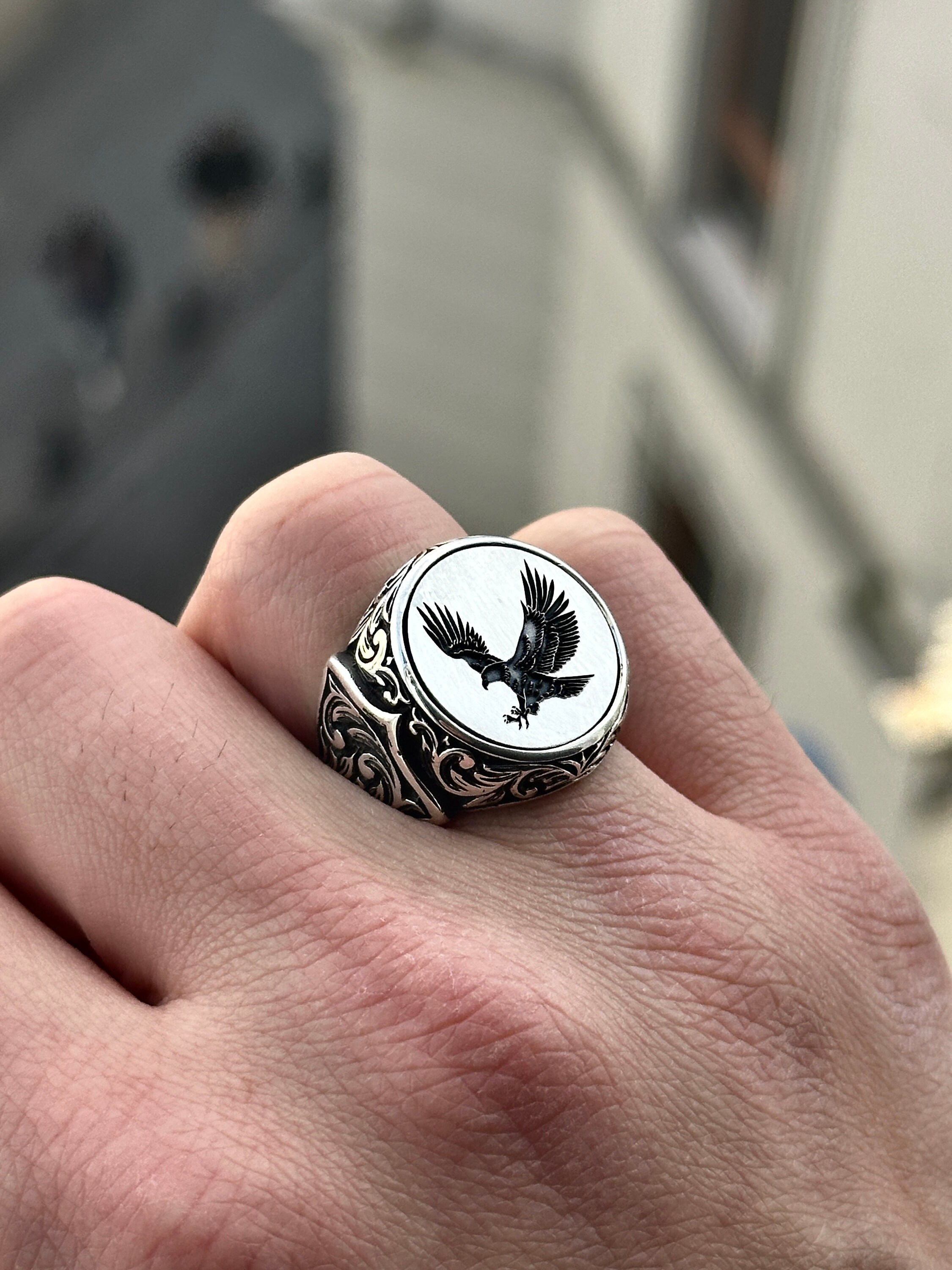 Silver Eagle Signet Ring , Eagle 925 Sterling Silver Ring Silver Eagle Signet Ring , Eagle 925 Sterling Silver Ring