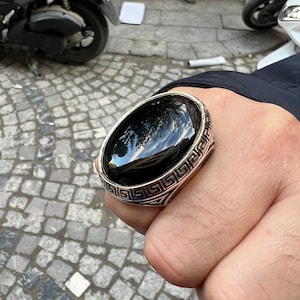 Large Black Onyx Gemstone Ring , Mens Handmade Ring , Men Sterling Silver Ring, Ottoman Jewelry , Men Vintage Ring, Gift for Father&#39;s Day
