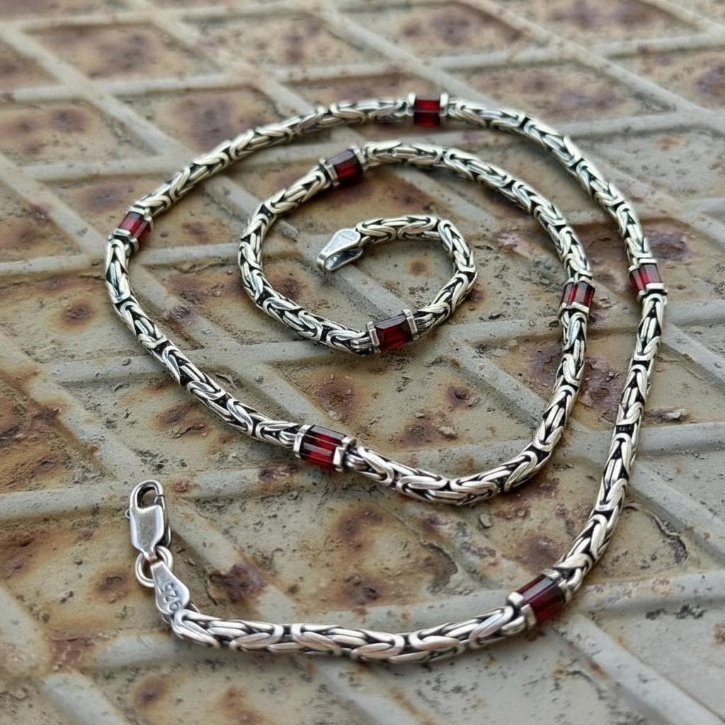 Men Silver Ruby Gemstone Byzantine Chain, Ruby Stone King Chain ...