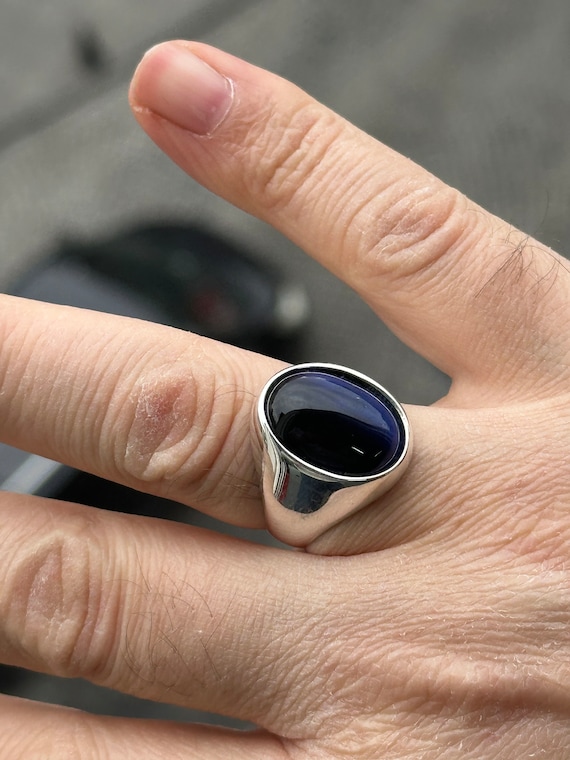 POVANDER Men's Stainless Steel Yin Yang Ring With Tiger Eye Gemstone – Oval Signet Band, Spiritual Amulet Design